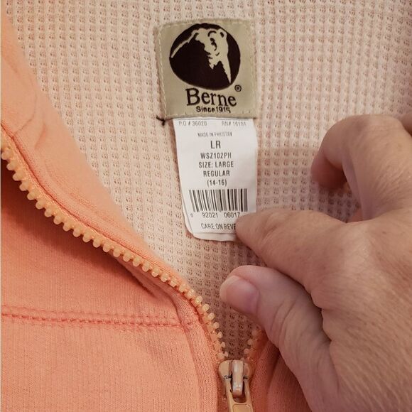 Thermal Lined Peach/White Heavy Sweatshirt Jacket Sz L - Picture 6 of 7